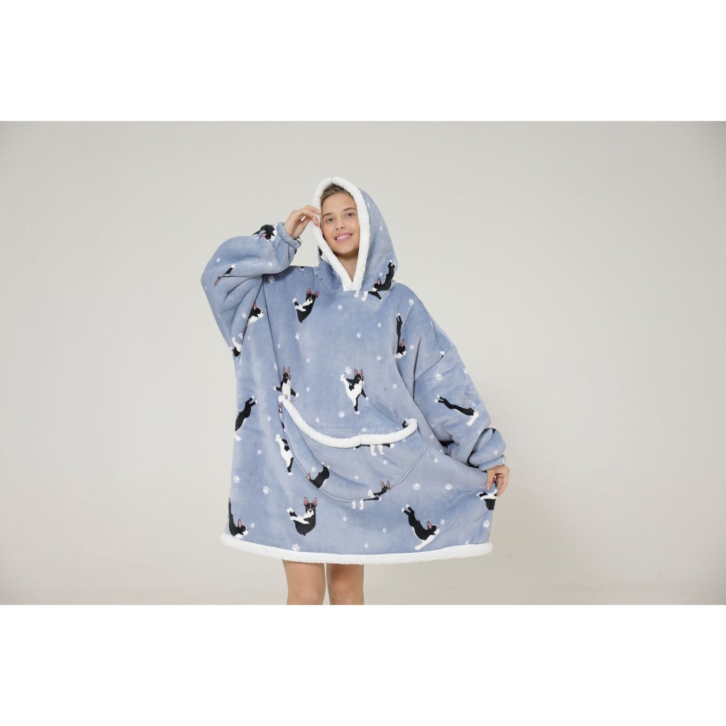 Pijama De Mujer Buzo Bulldog Francés Manta Corderito Oversize