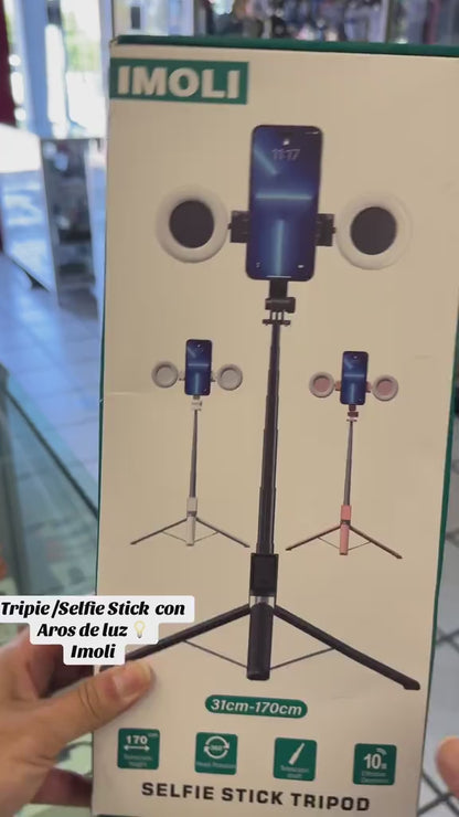 Soporte para Celular 1,7 m con Palo Selfie, Aro de Luz y Control Remoto