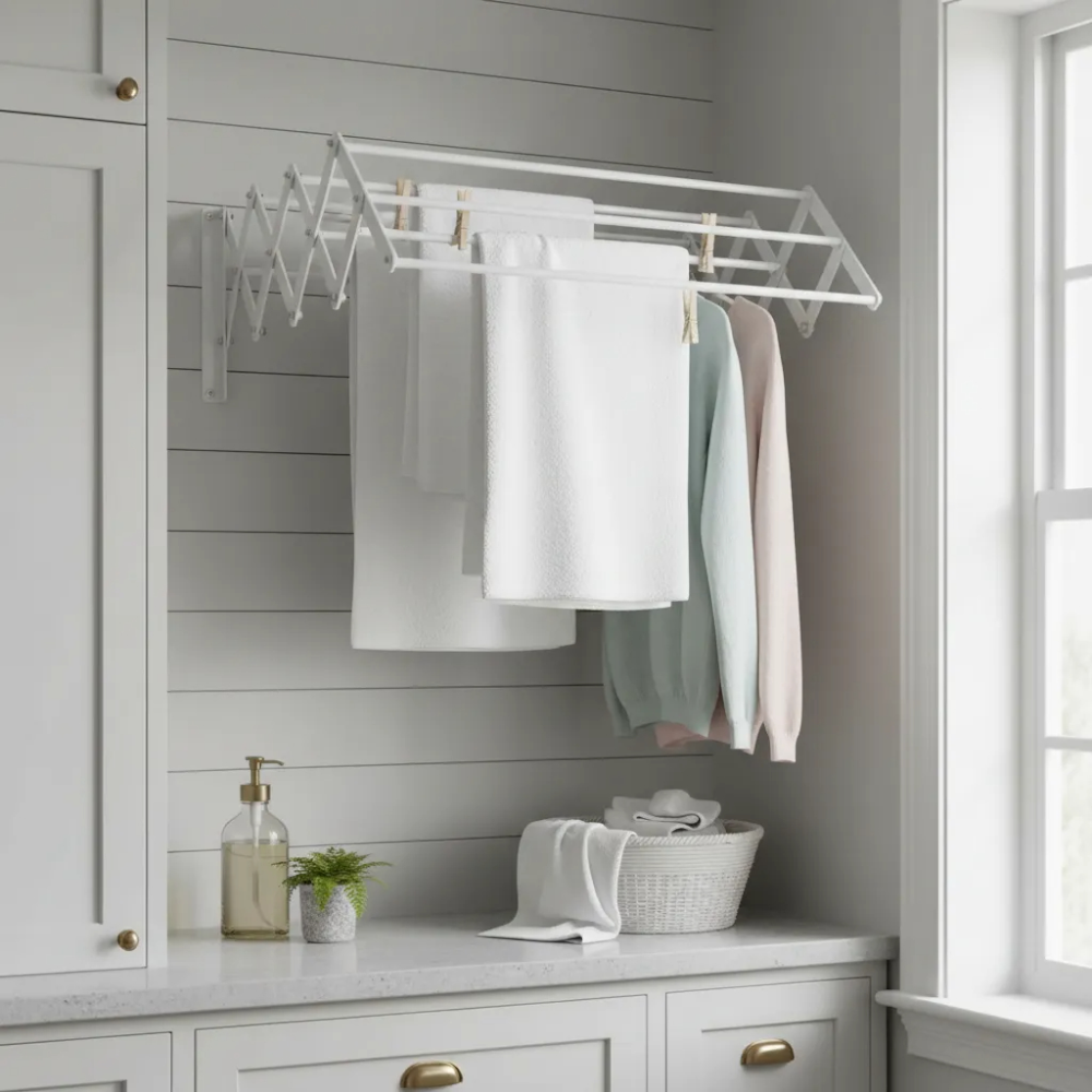 Tender Extensible De Pared Acordeón 80Cm - Perchero De Acero Para Ropa Y Toallas Bj104D20