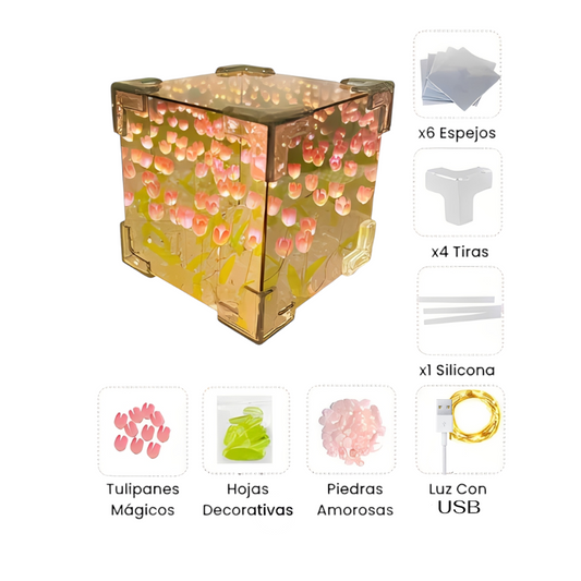 Lámpara Led Tulipanes Cubo Decorativa Espejo Infinito Regalo