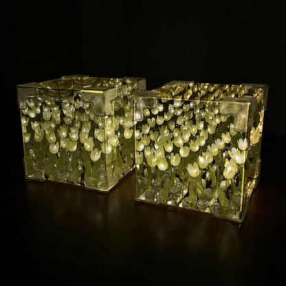 Lámpara Led Tulipanes Cubo Decorativa Espejo Infinito Regalo