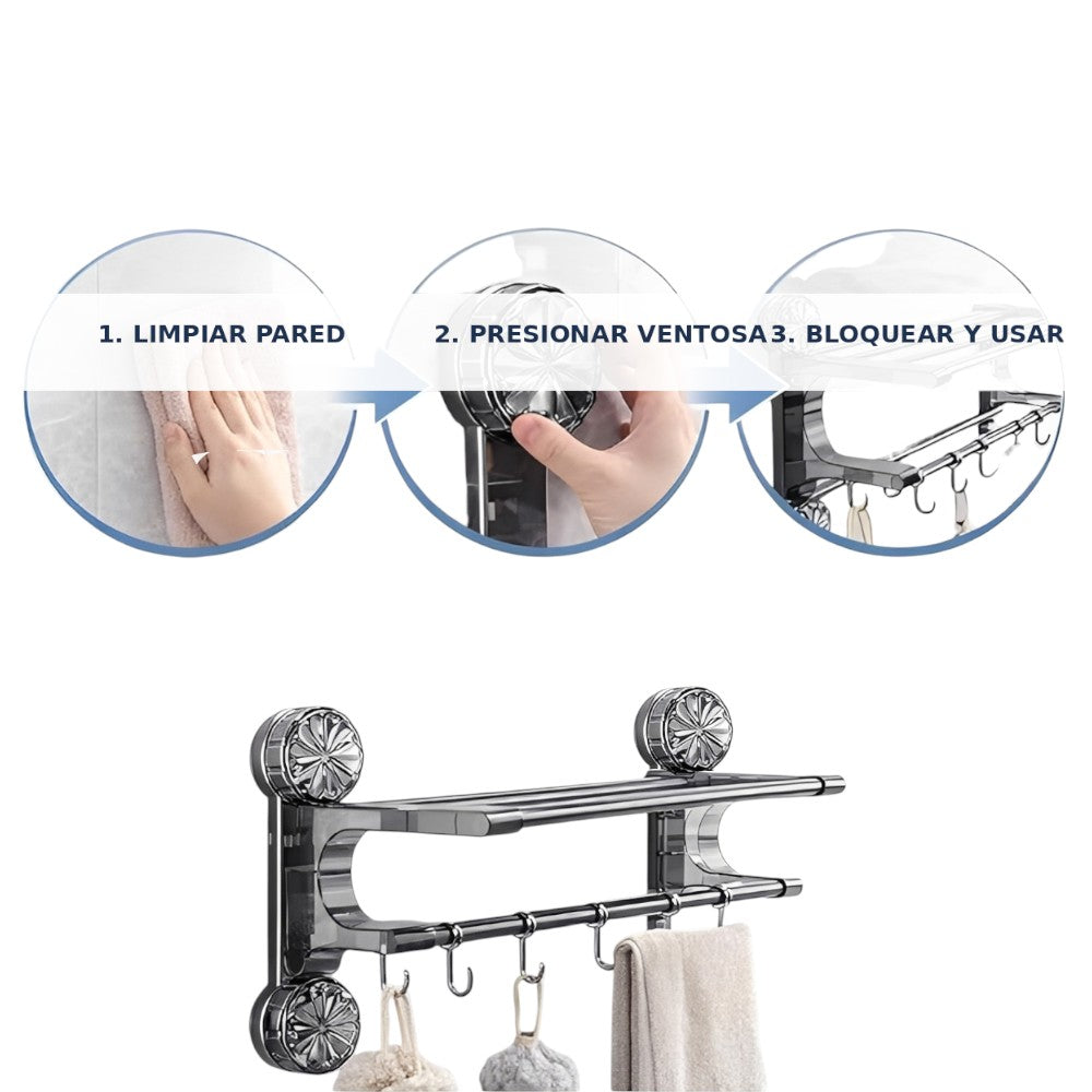 Toallero Plegable Con Ventosa De Succión - Estante De Baño Multifunción Con Ganchos Bl702J10