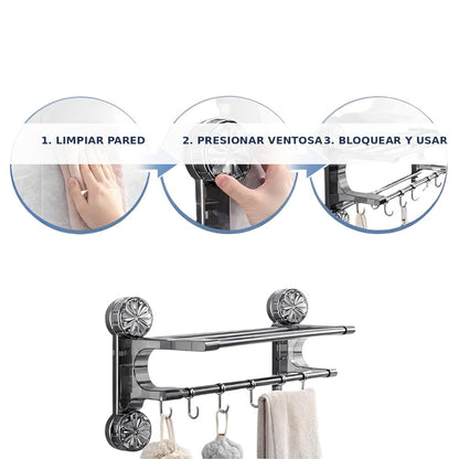 Toallero Plegable Con Ventosa De Succión - Estante De Baño Multifunción Con Ganchos Bl702J10