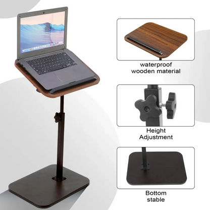 Mesa para Notebook Ajustable y Giratoria | Soporte de Pie con Superficie de Madera