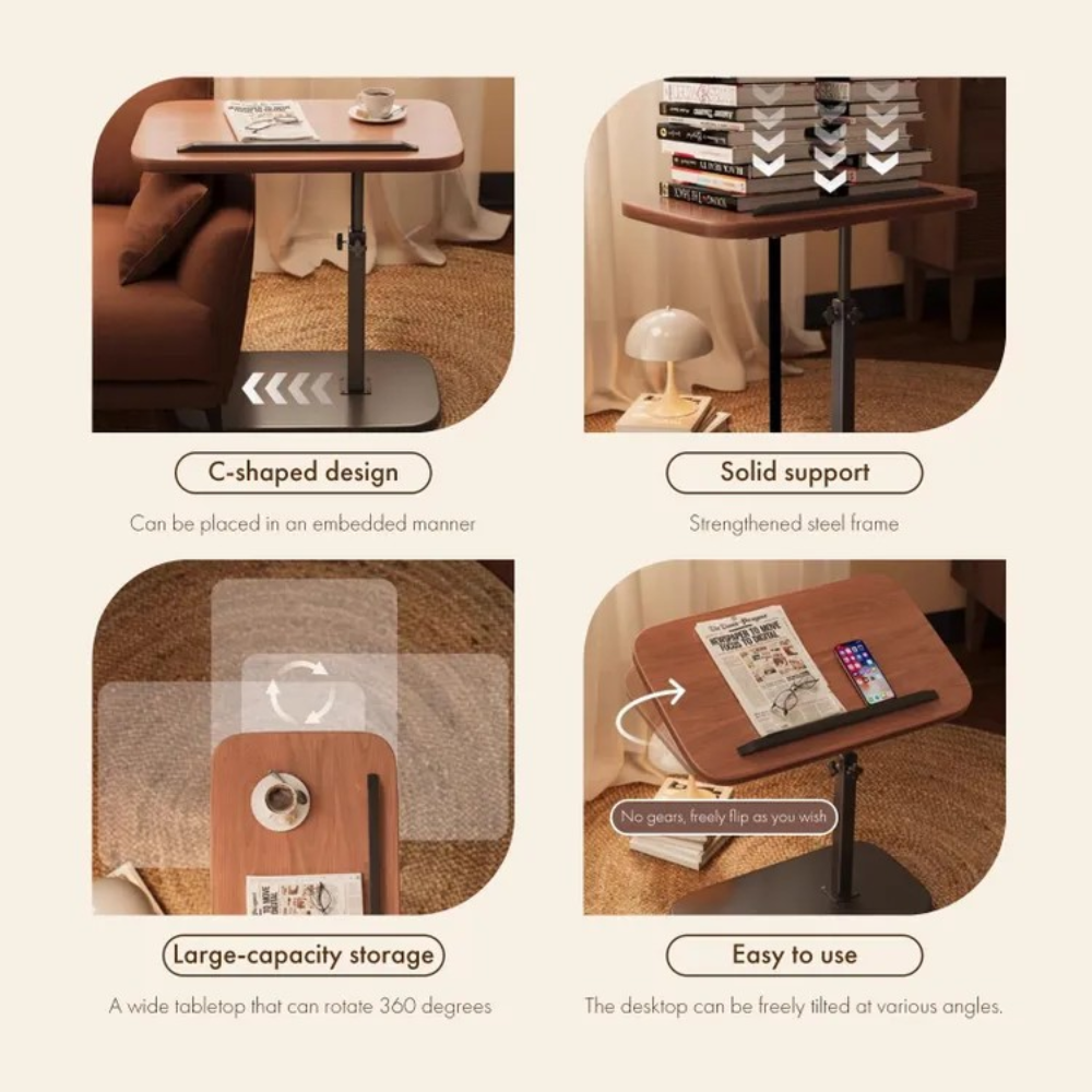 Mesa para Notebook Ajustable y Giratoria | Soporte de Pie con Superficie de Madera