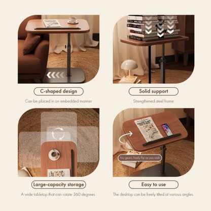 Mesa para Notebook Ajustable y Giratoria | Soporte de Pie con Superficie de Madera