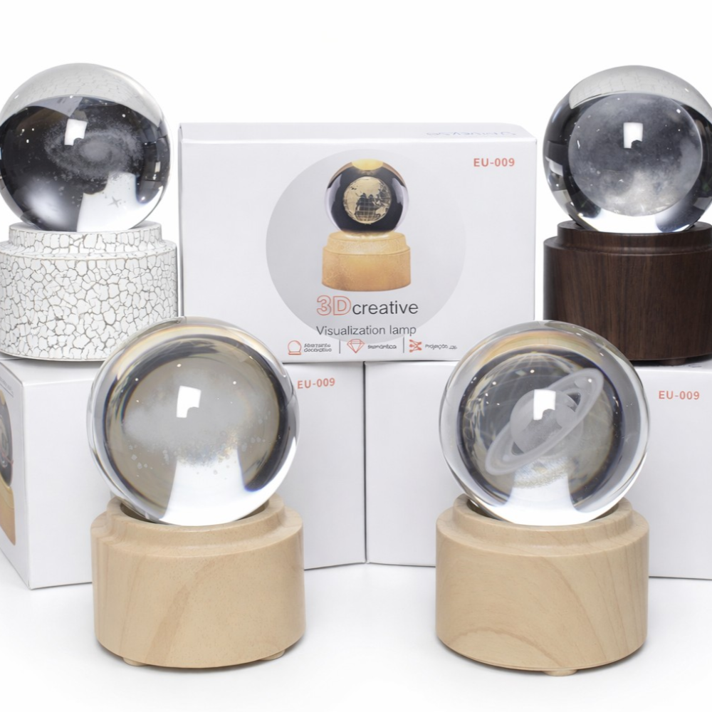Esfera De Cristal 3D Lámpara Led Usb Con Base Giratoria 6Cm
