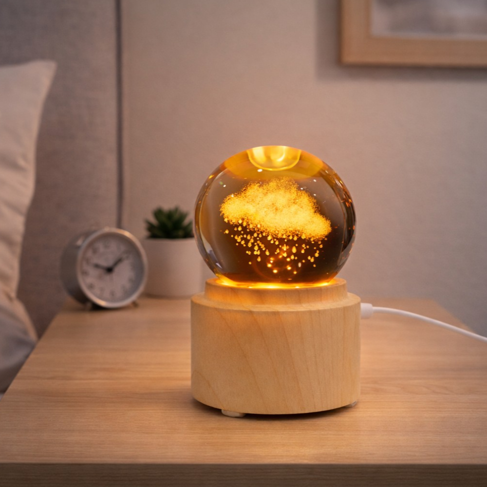 Esfera De Cristal 3D Lámpara Led Usb Con Base Giratoria 6Cm