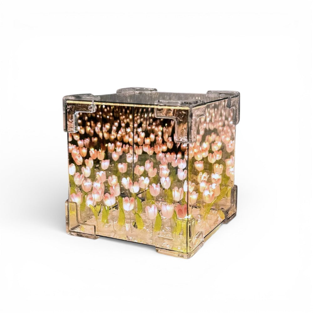Lámpara Led Tulipanes Cubo Decorativa Espejo Infinito Regalo