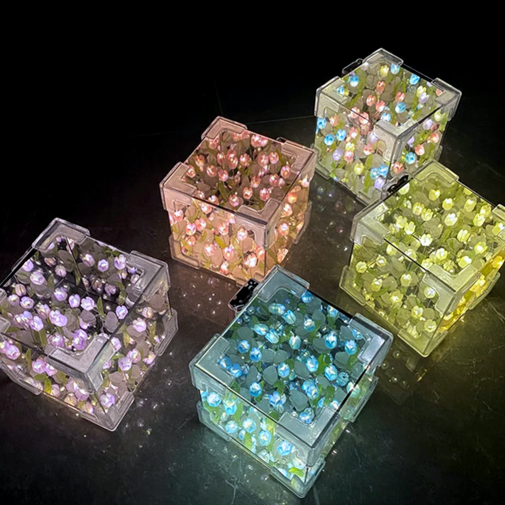 Lámpara Led Tulipanes Cubo Decorativa Espejo Infinito Regalo